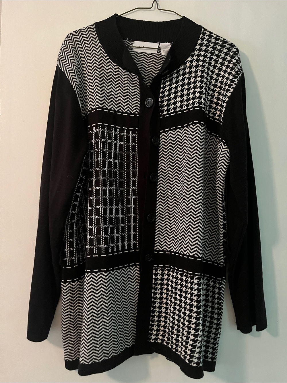 Alfred Dunner Black and White Patterned Button-Front Jacket